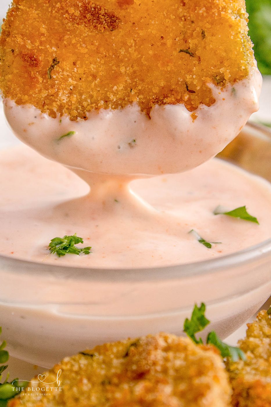 Air fryer fried pickles in dipping sauce