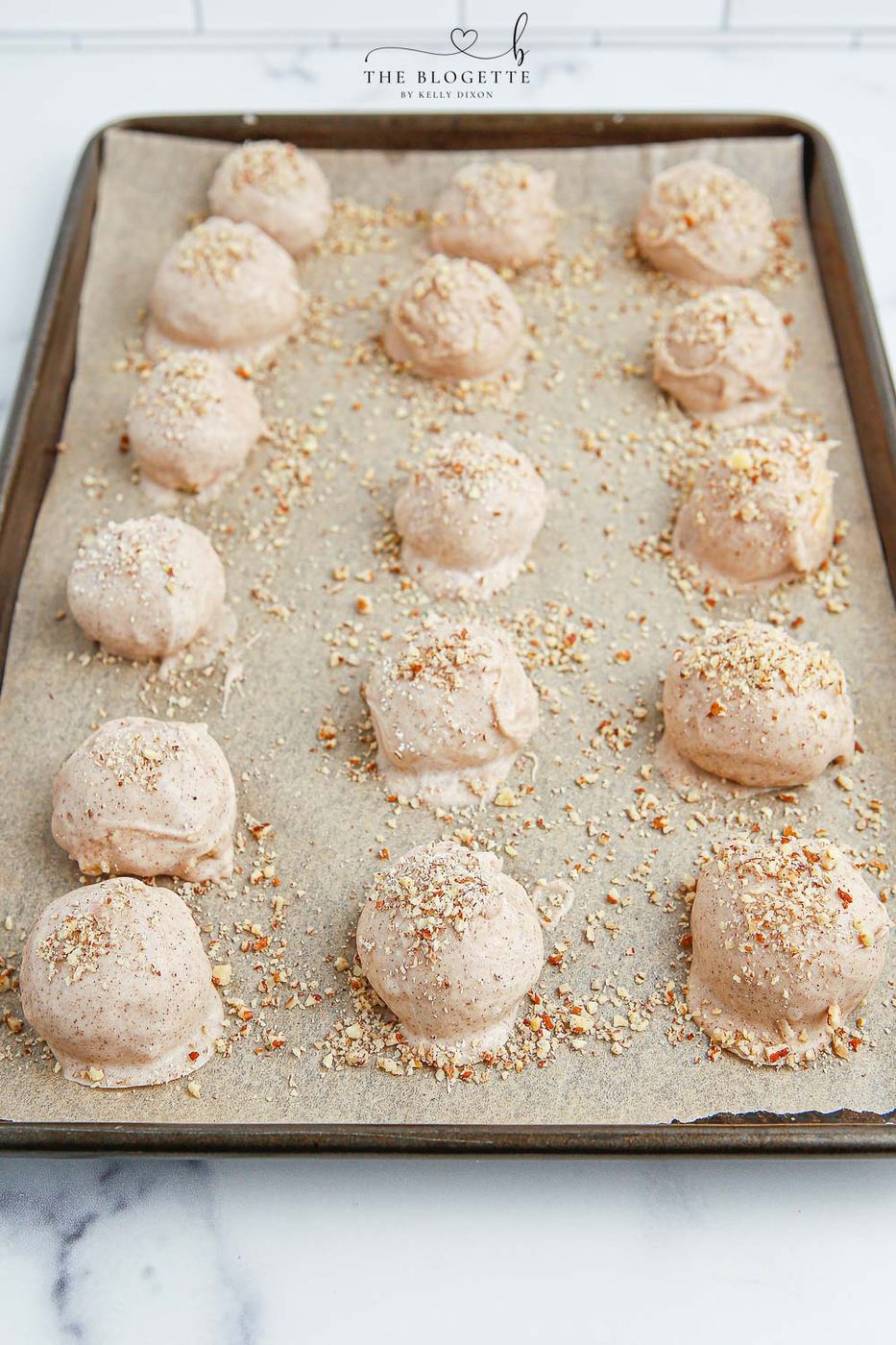Truffles on baking sheet