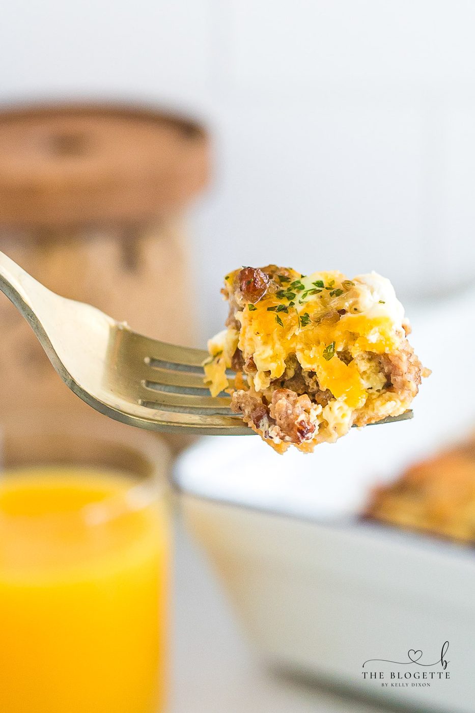 Our favorite Breakfast Sausage Casserole with a layer of cheese, eggs, crescent dough, and sausage!