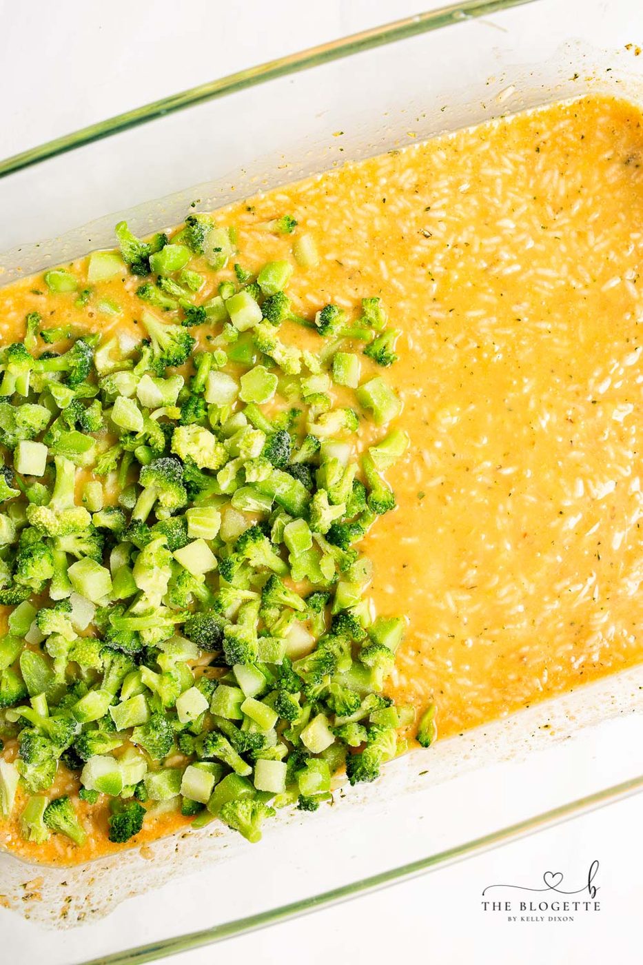 Broccoli Cheese Casserole In Dish Before