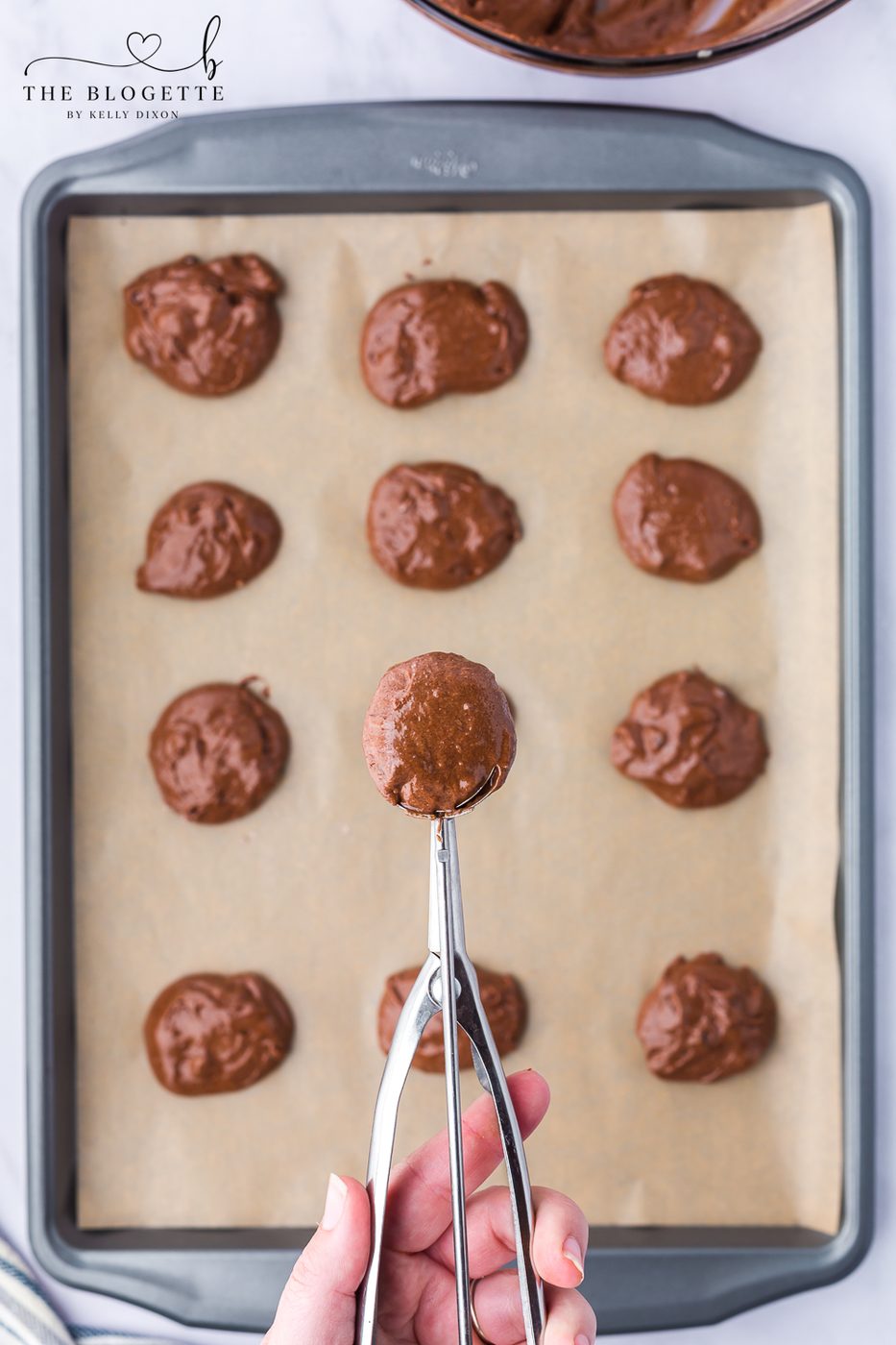 Scoop tablespoons of batter onto the prepared baking tray