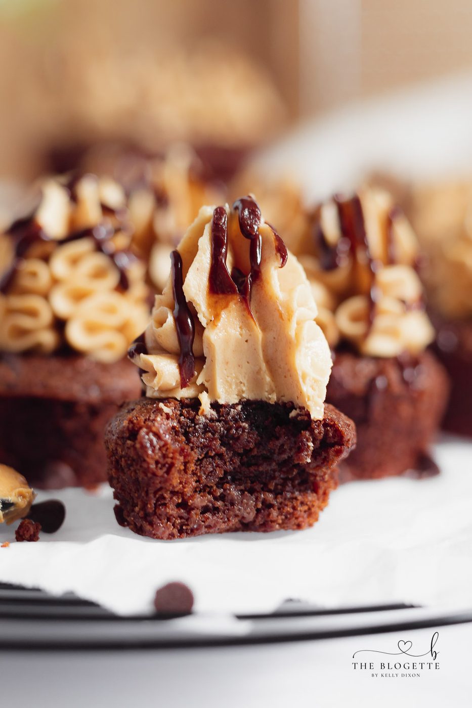 These memorable Buckeye Brownies are rich chocolate brownies topped with from-scratch peanut butter icing and drizzled in chocolate.