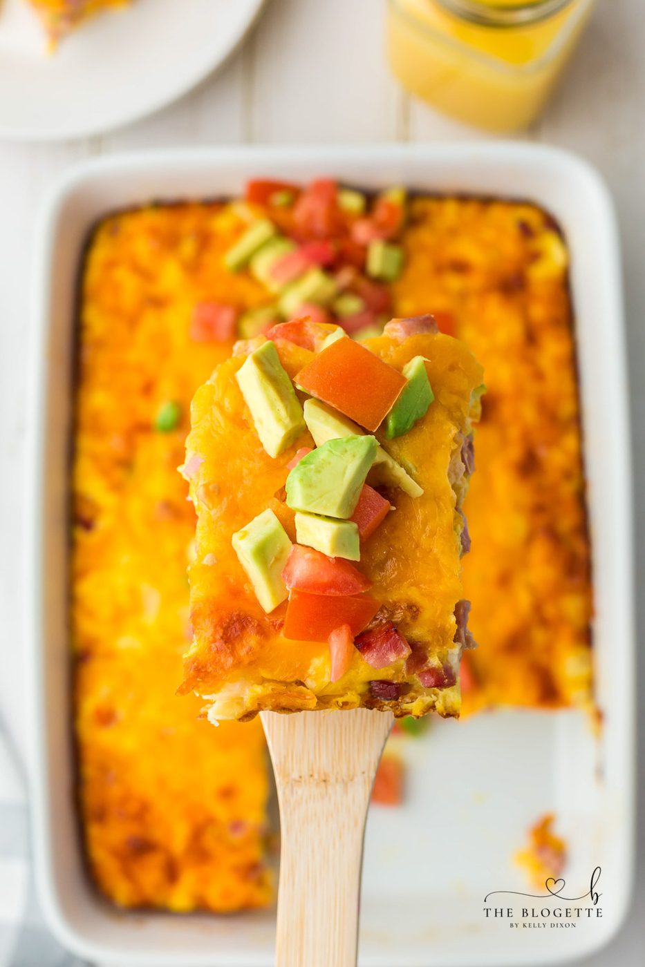 California Breakfast Casserole is loaded with cheese, hash browns, and ham. Topped with satisfying avocados and tomatoes.
