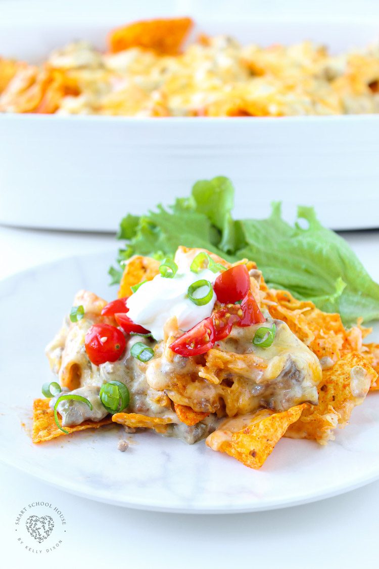 This viral favorite layers ground beef, sour cream, salsa, cheese, and crisp Doritos. It’s a Tex-Mex twist that kids and adults both love.
