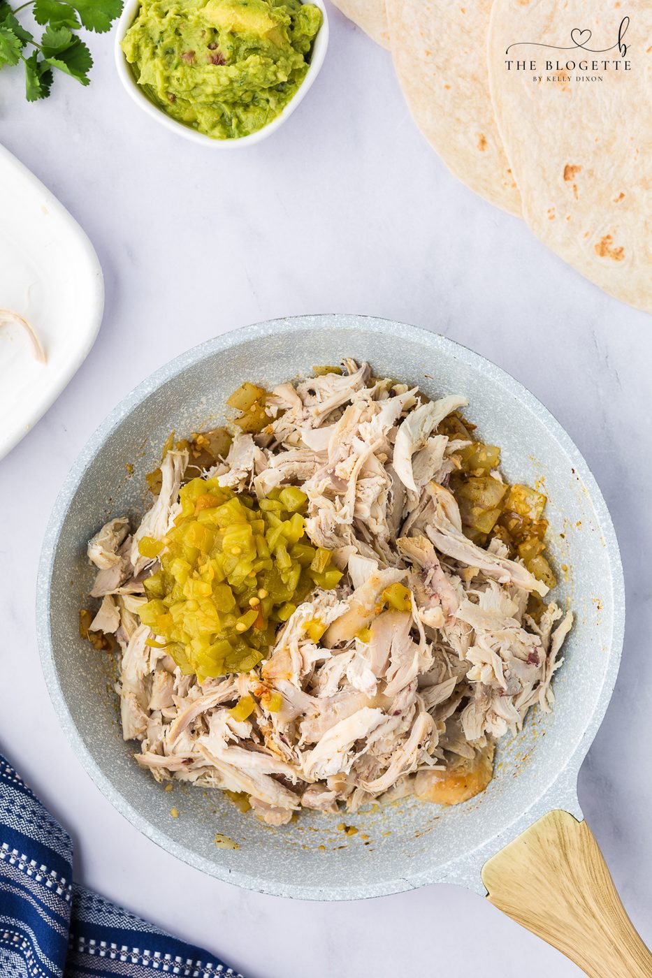 Add the shredded, cooked chicken