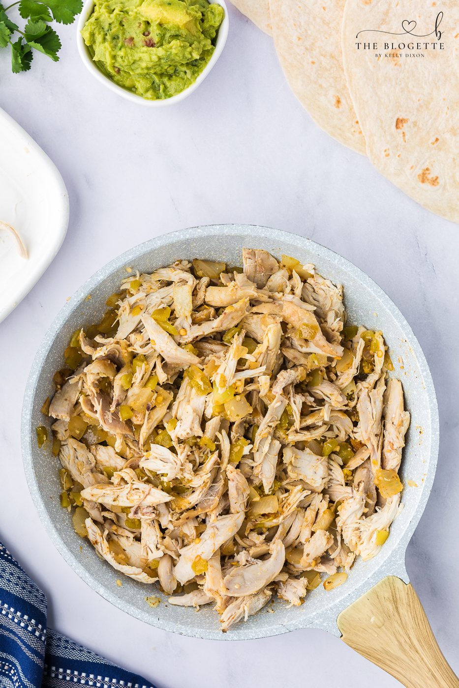 Add the shredded, cooked chicken.