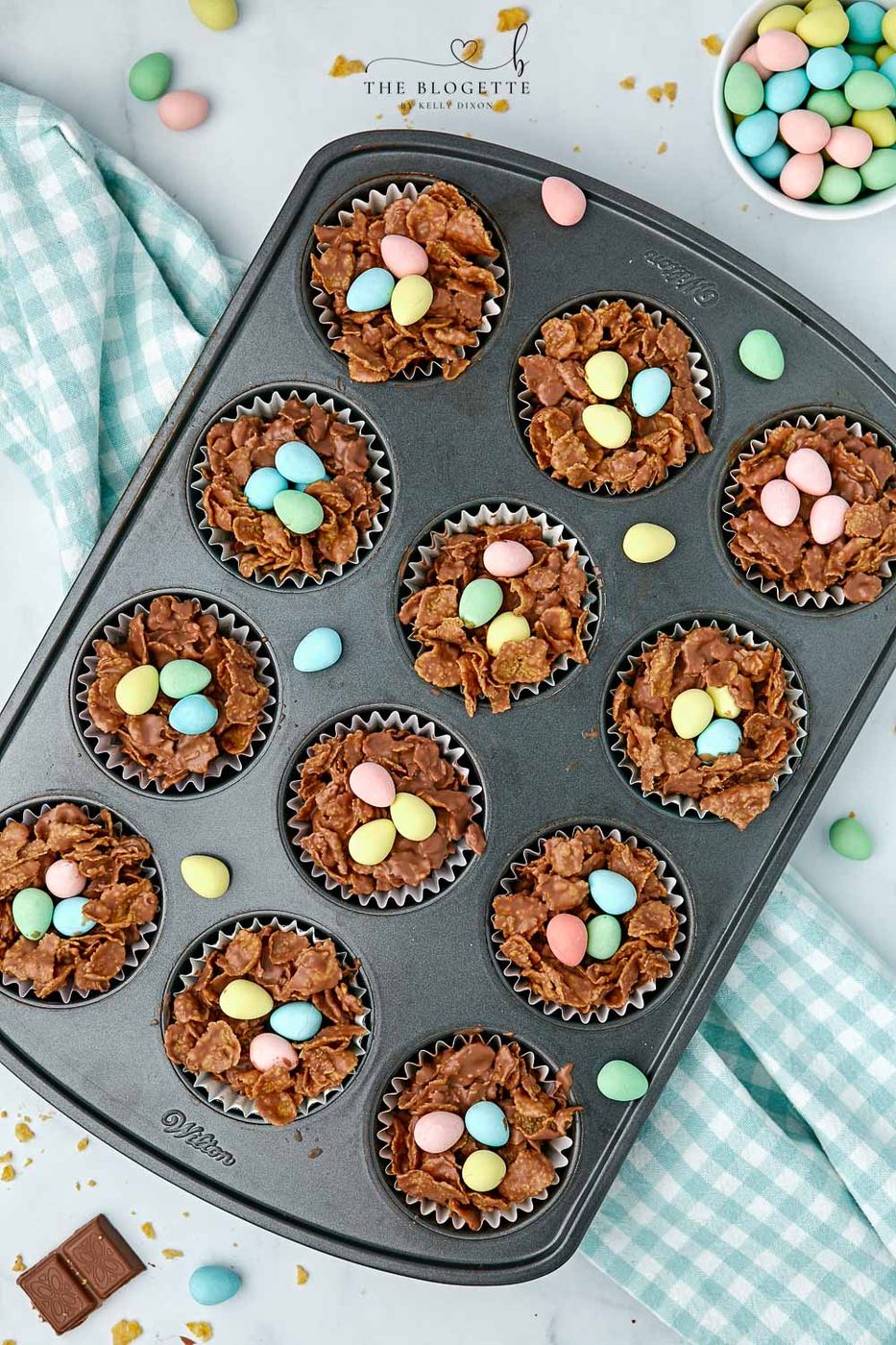 Chocolate Egg Nests made with cornflakes are the well-balanced Easter treat! This an straightforward, no-bake Easter dessert idea that kids can help make.