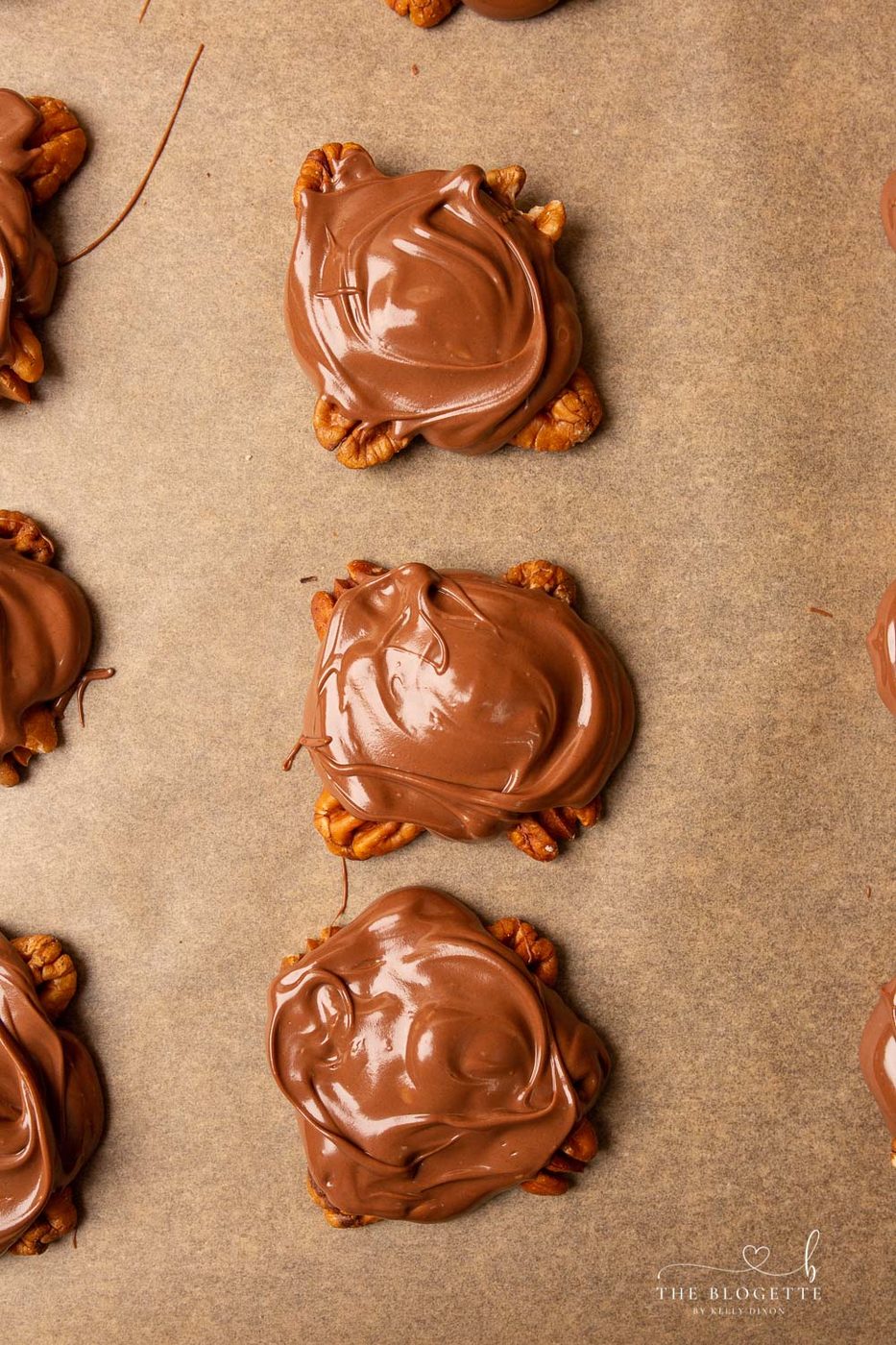Melted chocolate on pretzels with caramel
