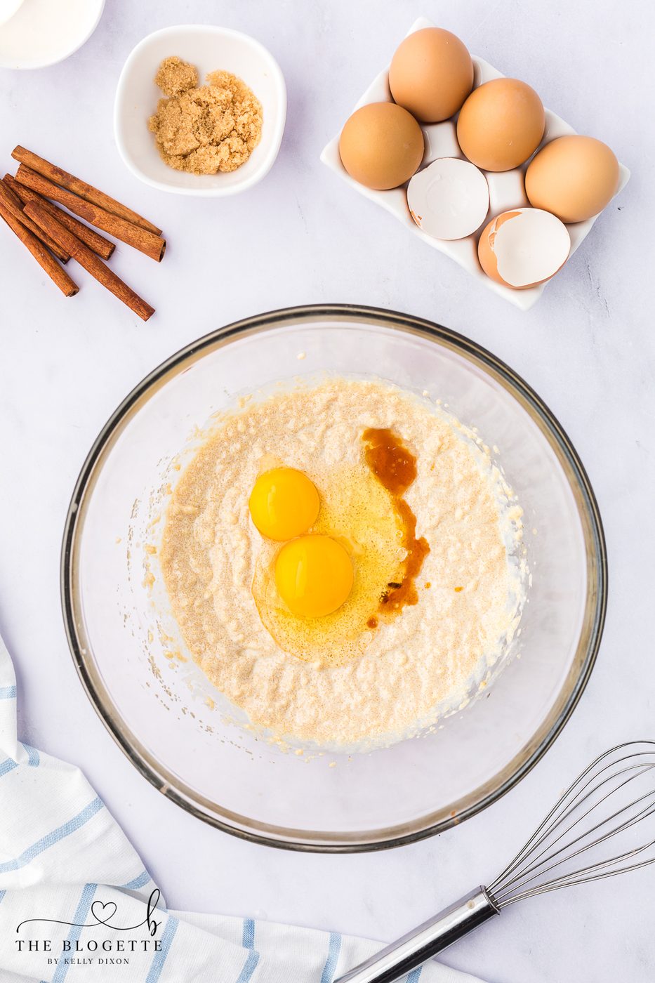 Add the egg, egg yolk, and vanilla and mix again