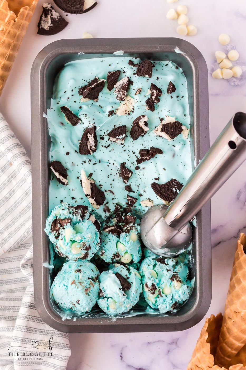 My Cookie Monster Ice Cream recipe is a cookie lover's dream! This Cold vanilla ice cream is turned blue just, for fun, and loaded with cookies and chocolate chips!