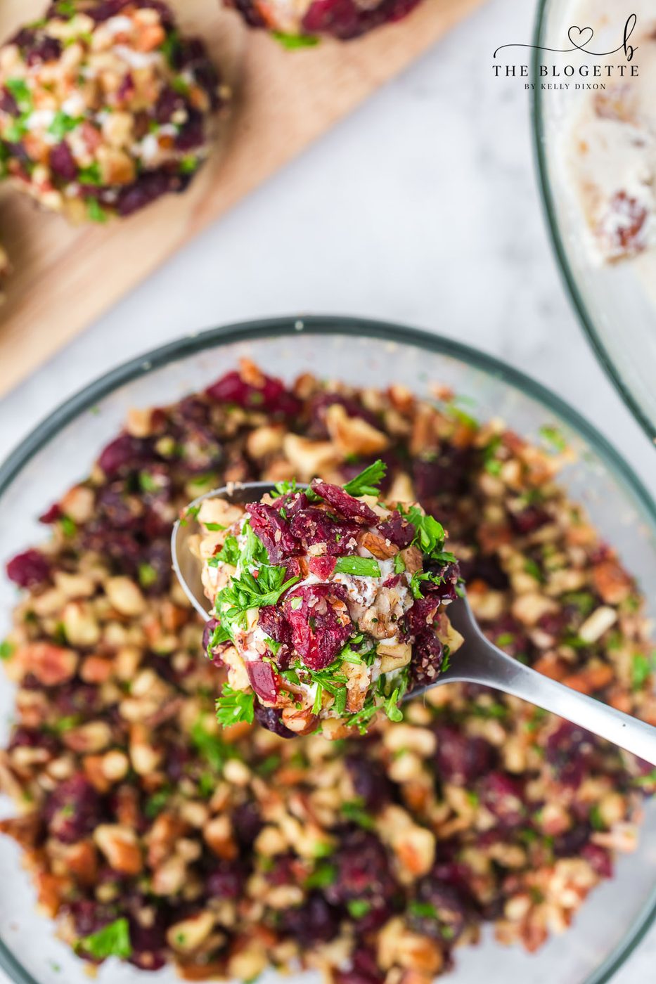 Cheese truffles rolled in nuts and cranberries