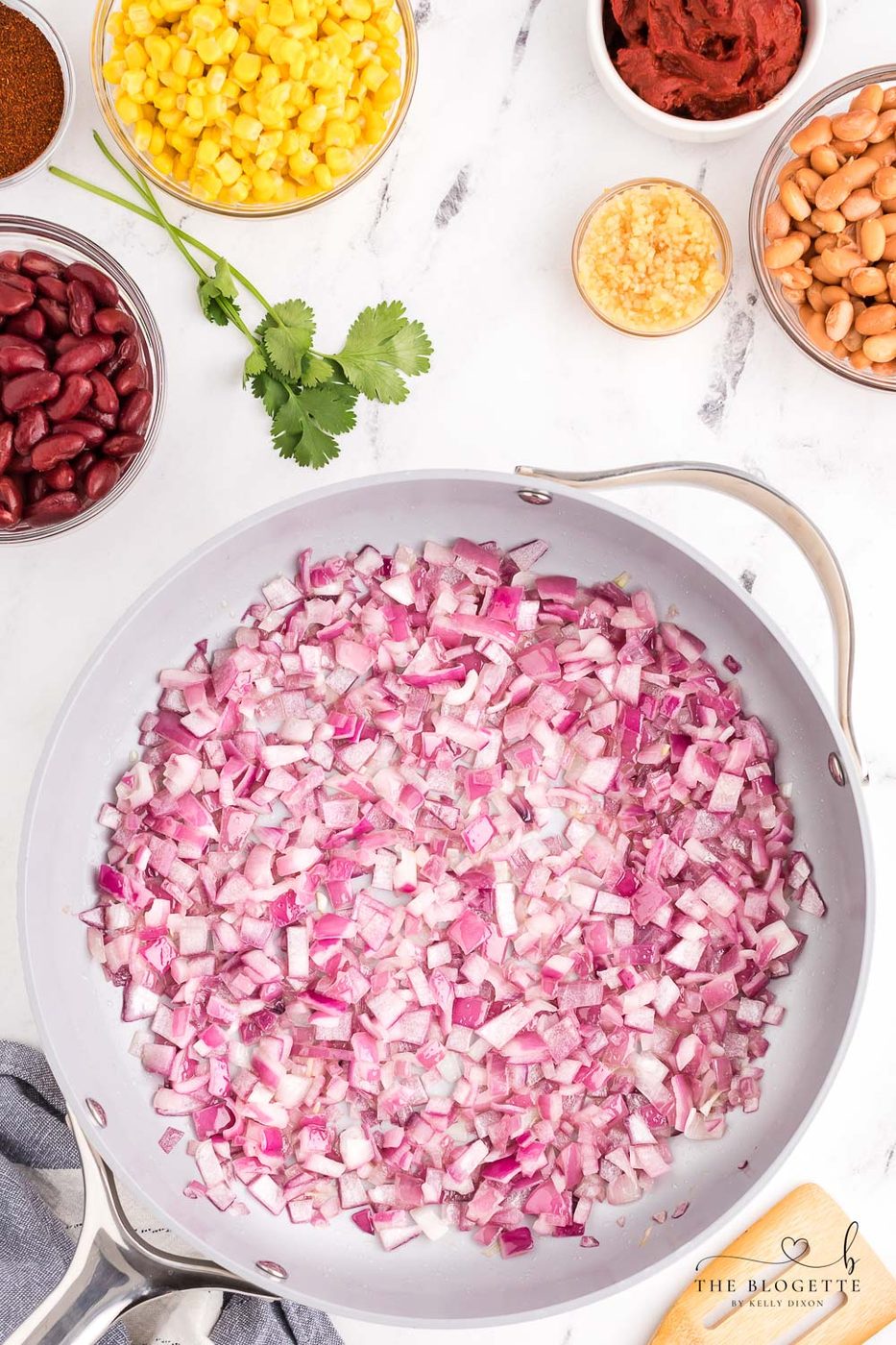 Cooking diced onions