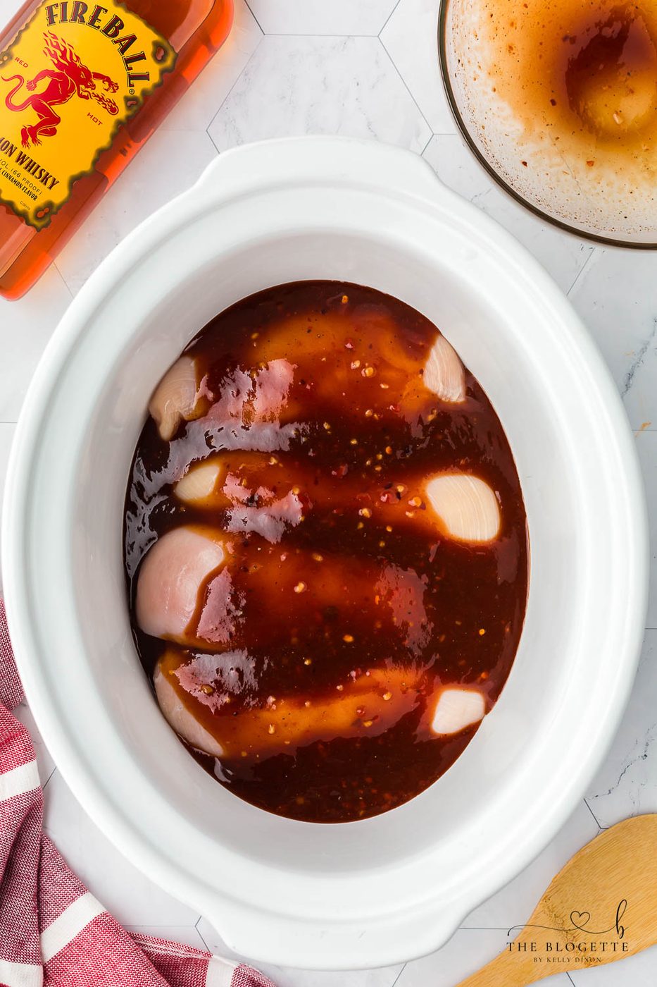 Sauce over chicken in slow-cooker