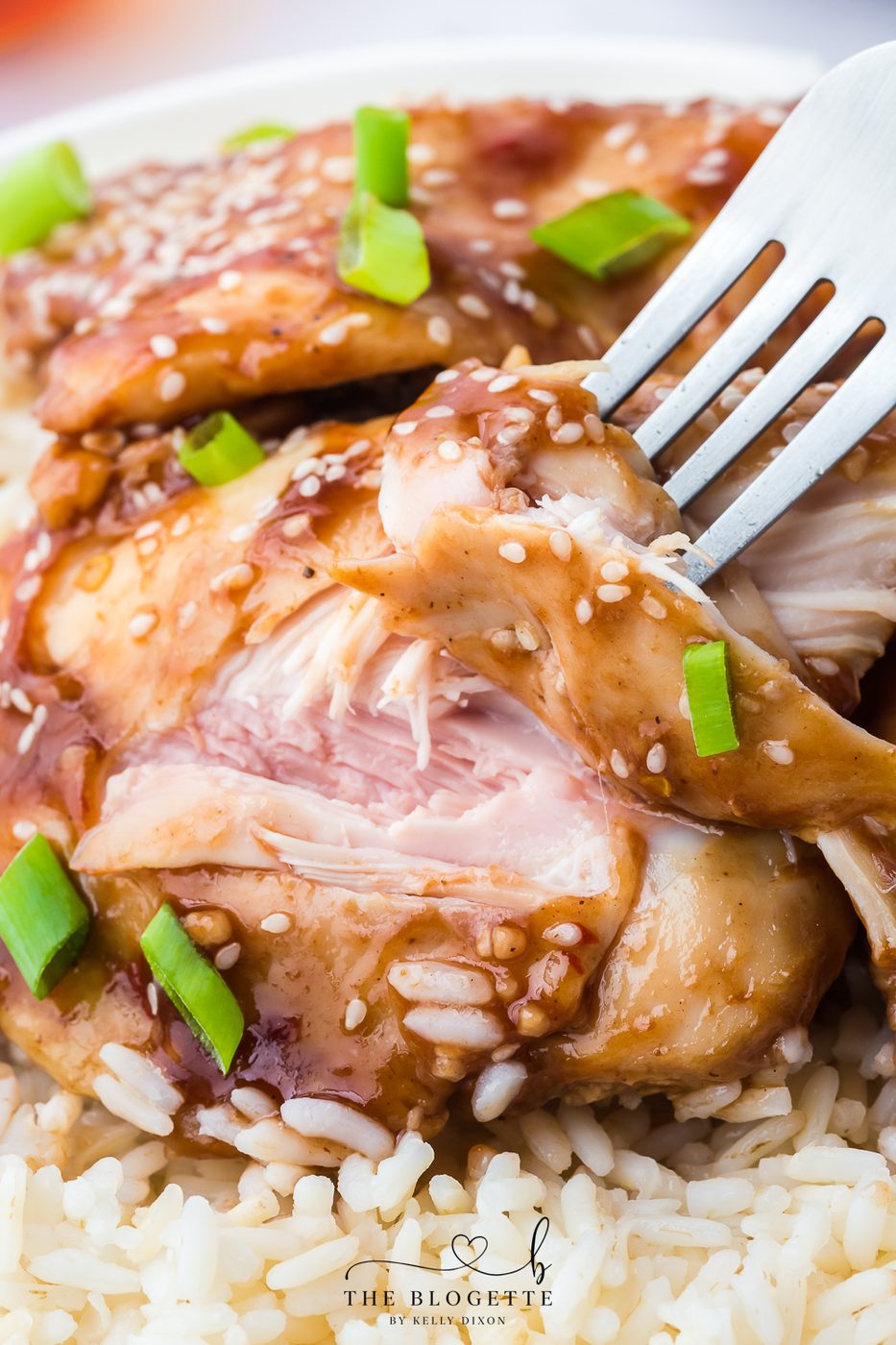 Crockpot Honey Garlic Chicken Recipe! Tender chicken thighs in a sweet and sticky sauce with a kick of heat.