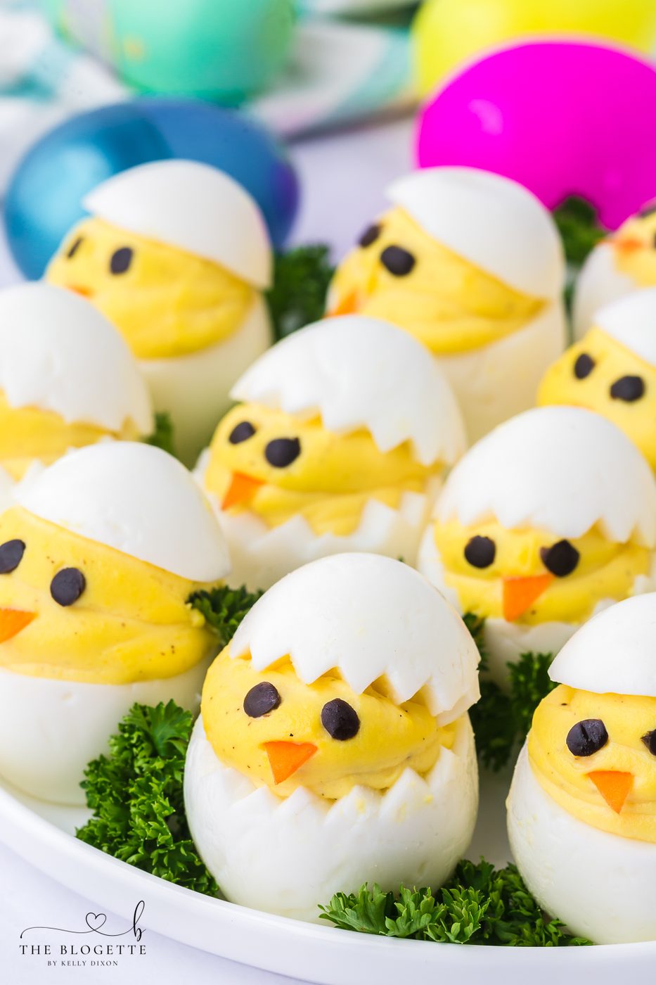 Deviled Egg Chicks are an adorable, satisfying, and fun twist on the classic party appetizer. They are truly the well-balanced recipe for Easter.