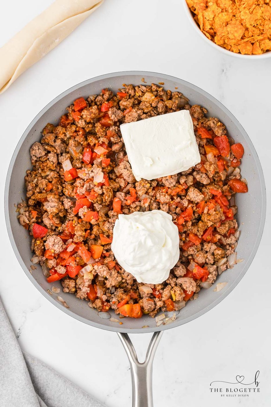 Cream cheese over ground beef