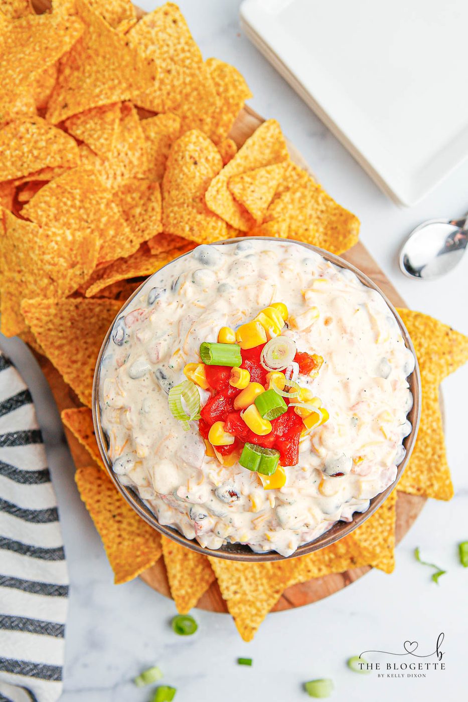 Creamy Fiesta Ranch Dip is an addicting chip dip that everyone looks forward to at parties! Served with your favorite chips.