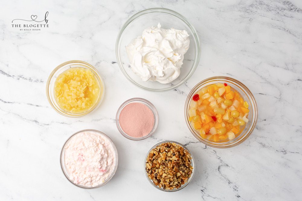 Ingredients for pink fluff salad