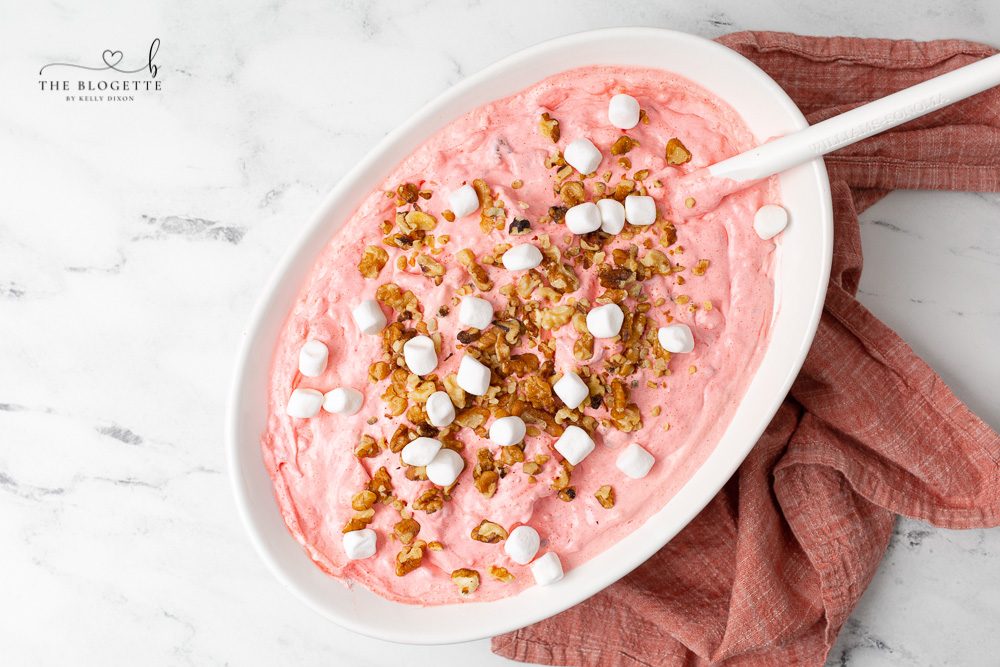 Straightforward, 5 ingredient Fluff Salad, also known simply as Pink Fluff! A classic and wonderful holiday dish served with friends and family.