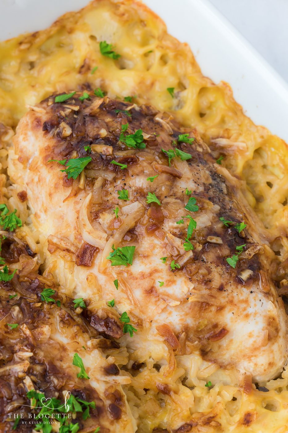 Forgotten Chicken Casserole is an straightforward chicken and rice bake made with cream soups and onion soup mix. A dump-and-bake dinner that’s comforting, family-friendly, and hands-off.