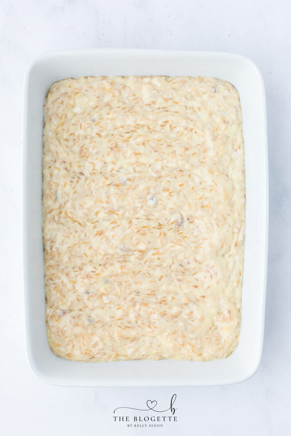 Spread the mixture evenly across the bottom of the dish