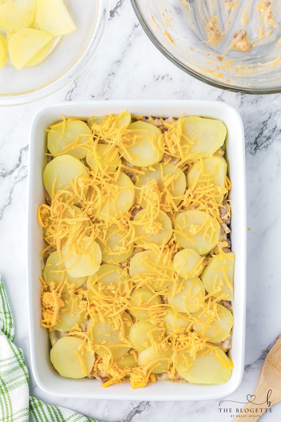 Sliced potatoes and cheese