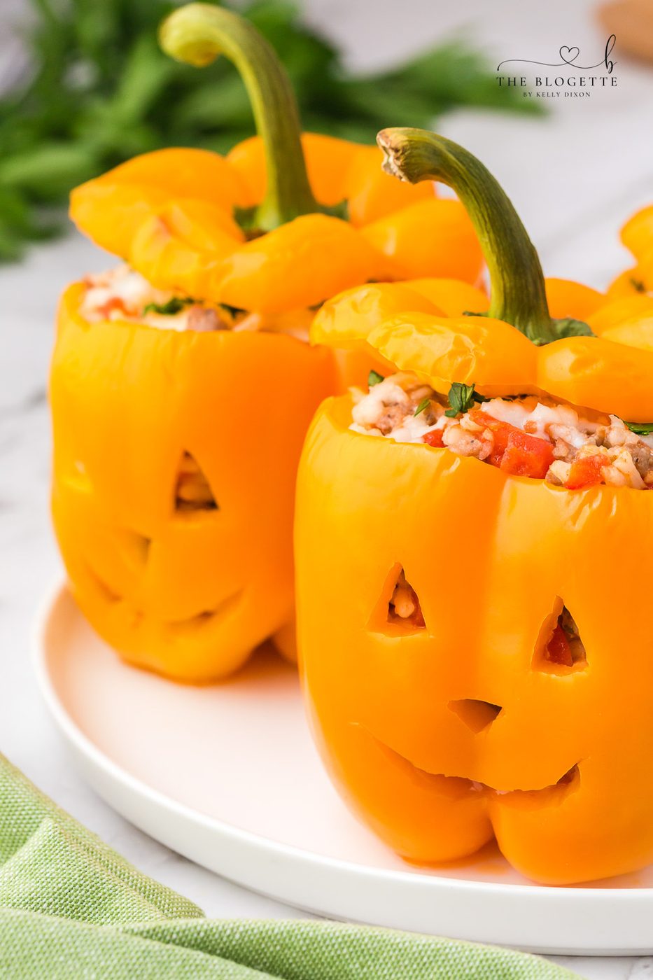 From-scratch Jack O Lantern Stuffed Peppers
