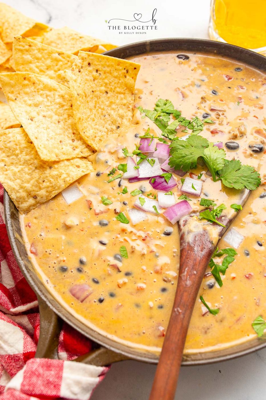 Loaded Queso Dip is full of flavor, packed with beef, beans, cheese, and even beer! Well-balanced appetizer with chips at parties or on game day!