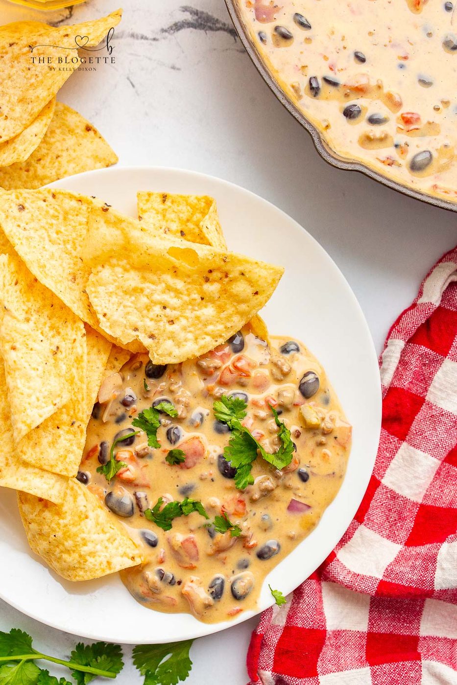 Loaded Queso Dip is full of flavor, packed with beef, beans, cheese, and even beer! Well-balanced appetizer with chips at parties or on game day!