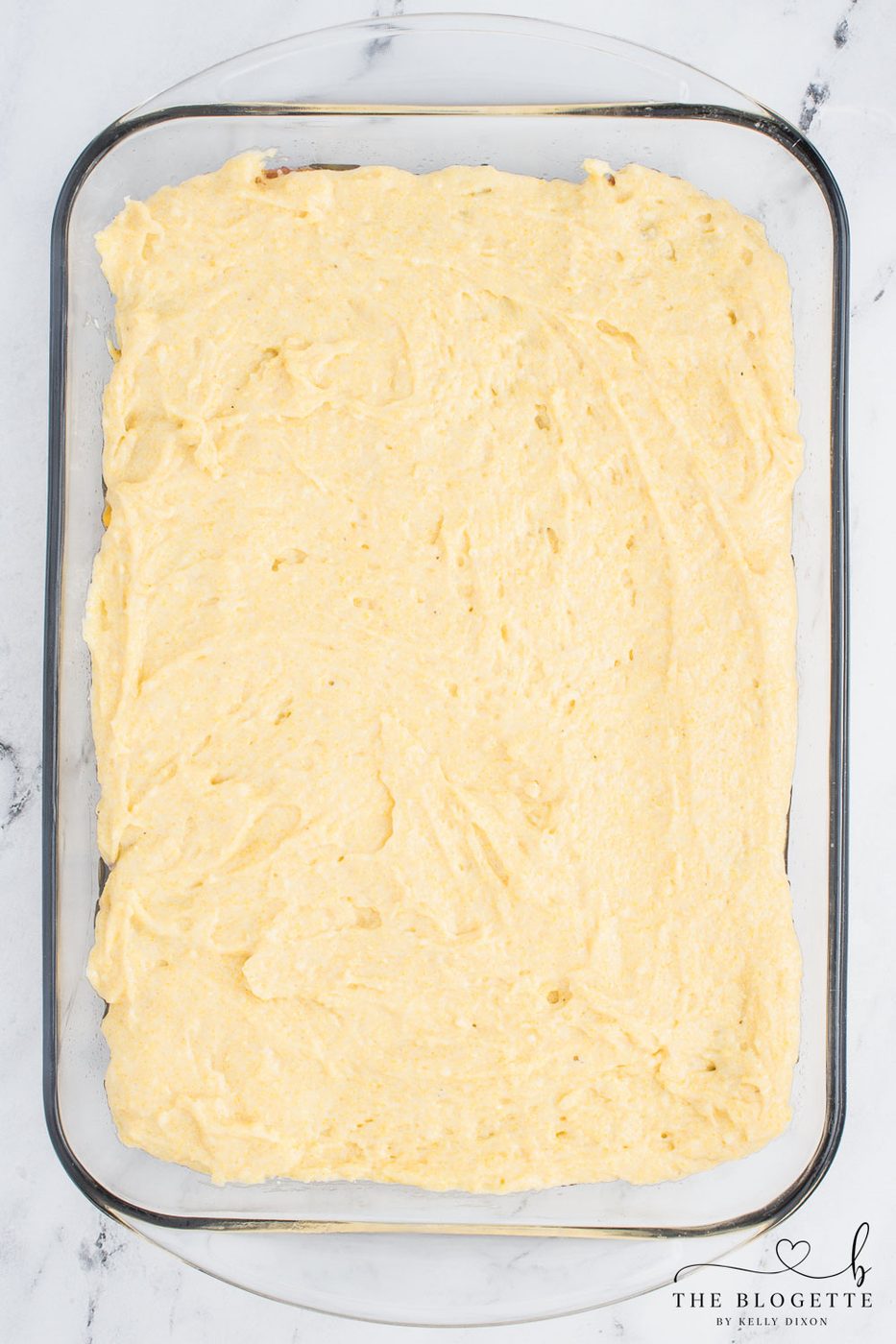 Spread cornbread batter on top