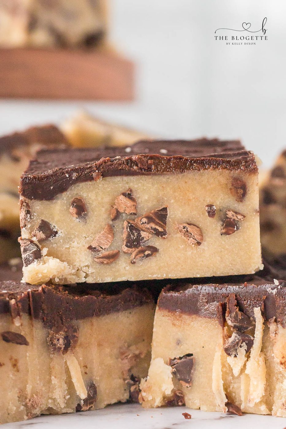No-Bake Chocolate Chip Cookie Bars are irresistible, fun to make, and safe to eat! Simply put the bars in the refrigerator, chill, and enjoy!