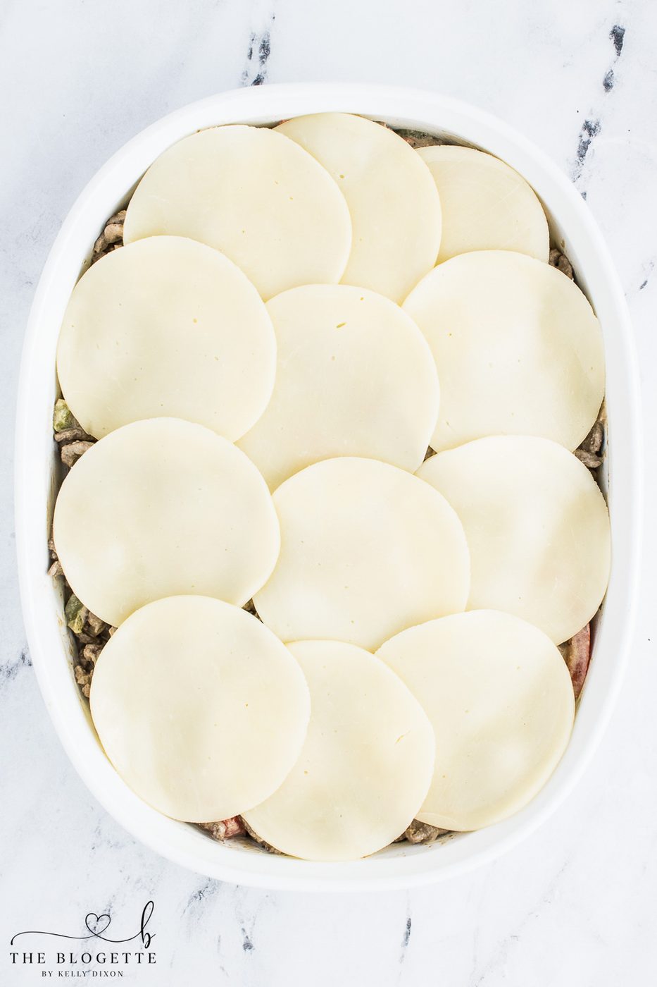 Provolone cheese slices on top