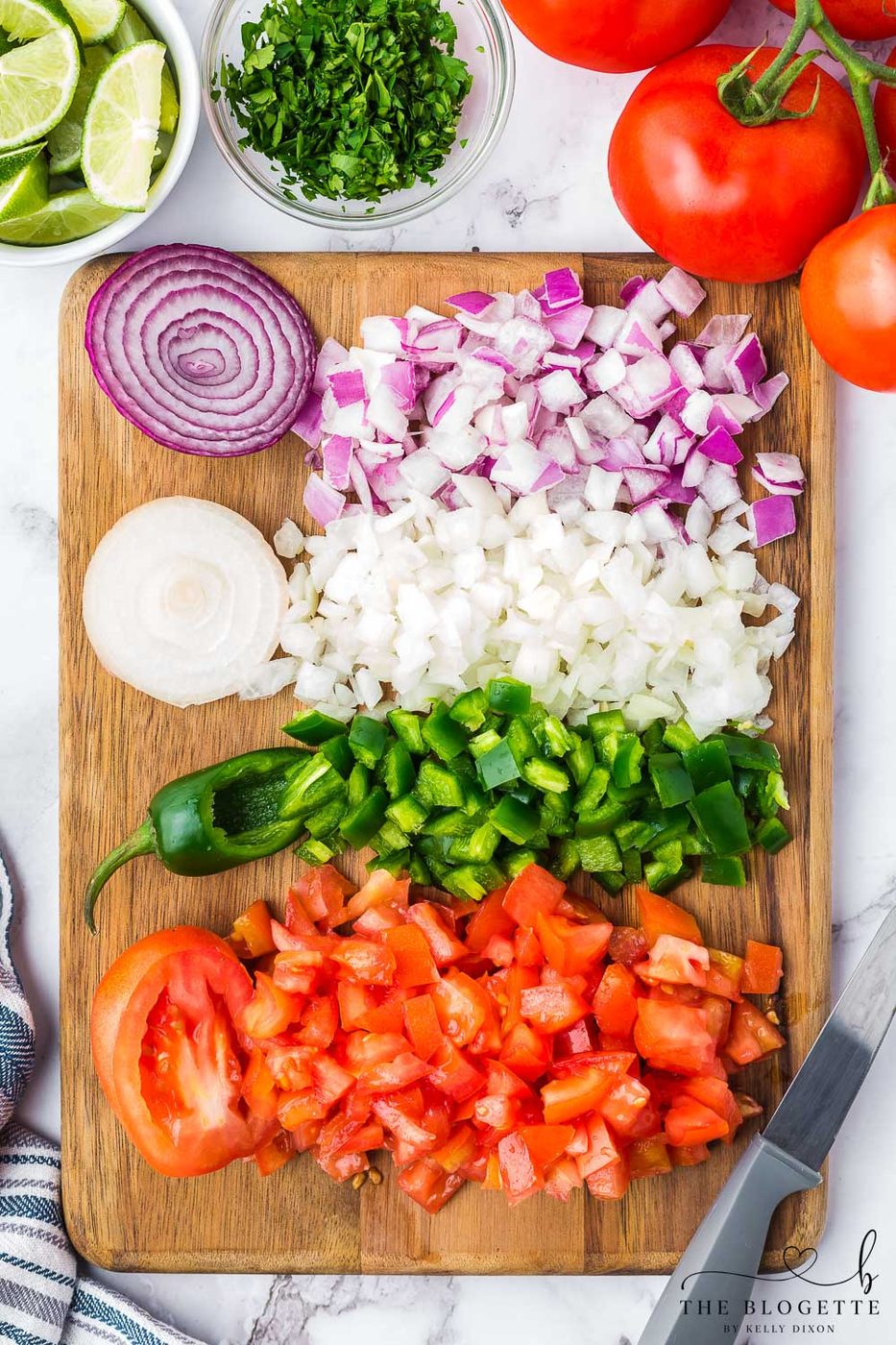 Chopped peppers, onion, and tomato