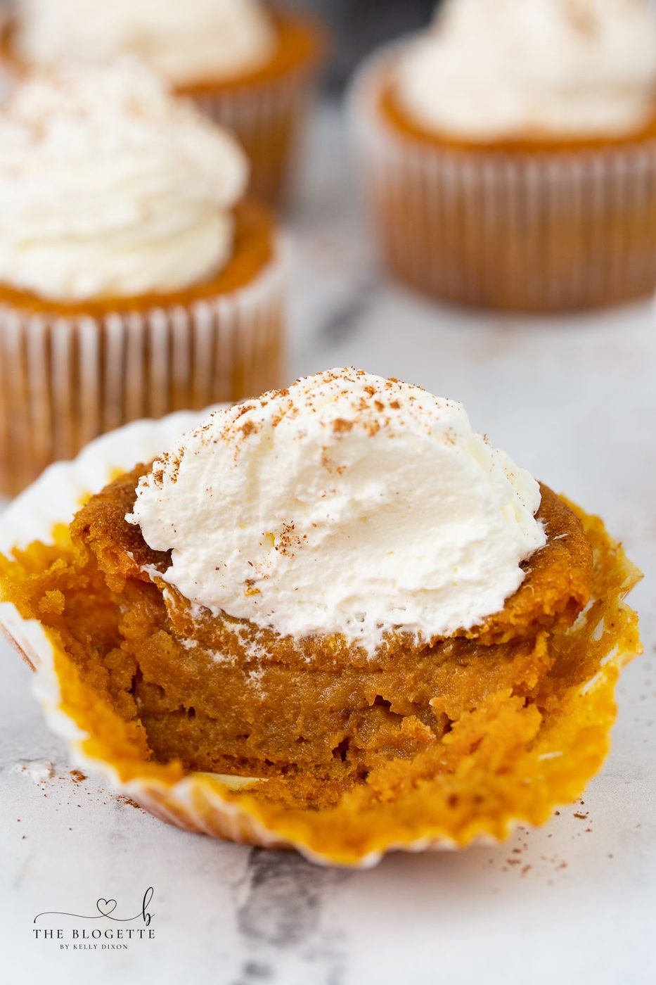 Pumpkin Pie Cupcakes (also known as Impossible Pumpkin Pie Cupcakes) are individual sized pumpkin pies well-balanced for pumpkin spice cravings.