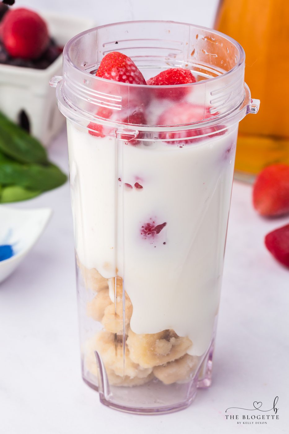 Pink layer of a rainbow smoothie