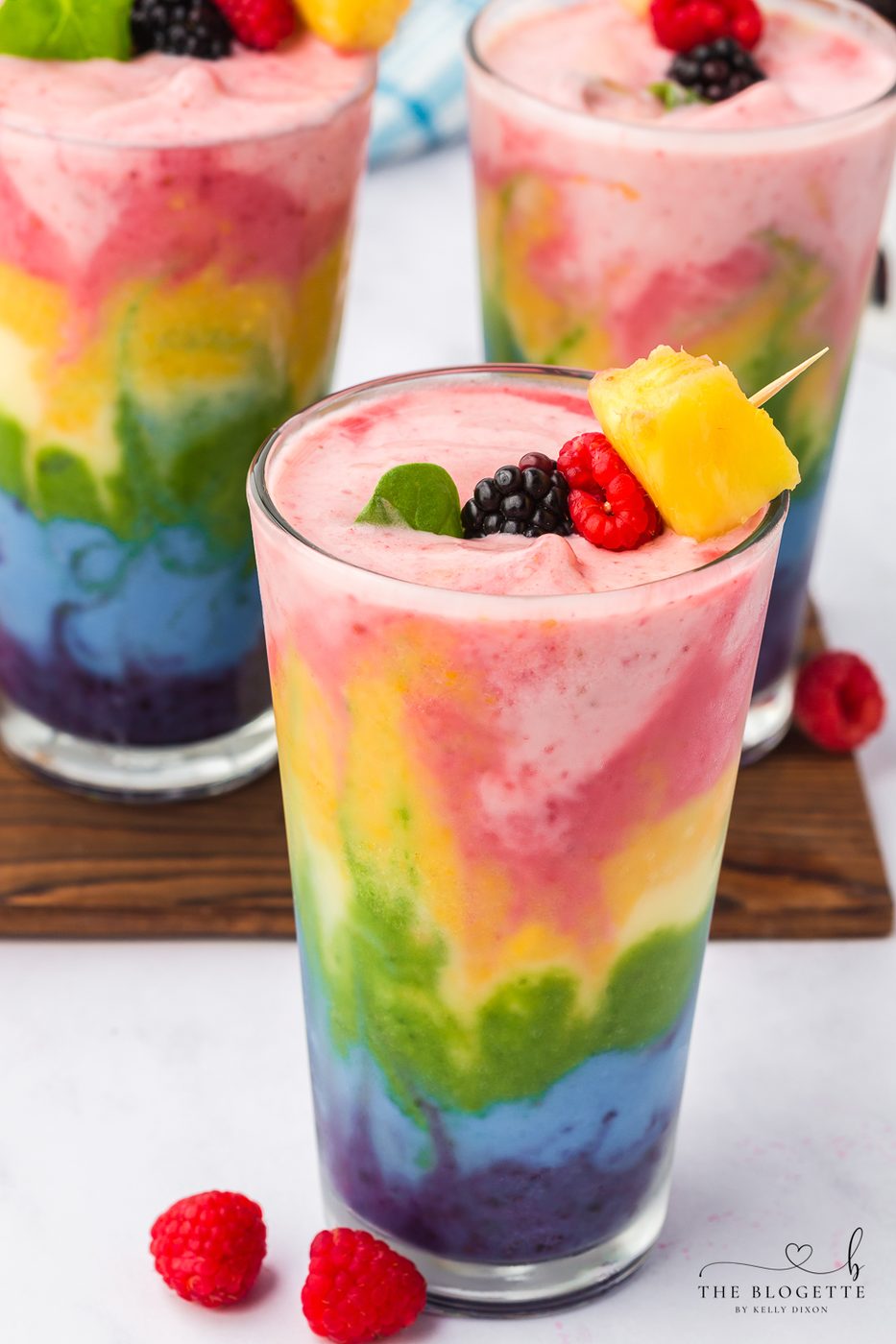 Rainbow Smoothie - packed with fruit and is well-balanced for breakfast or a lighter treat! It's also a fun rainbow recipe for St. Patrick's Day.