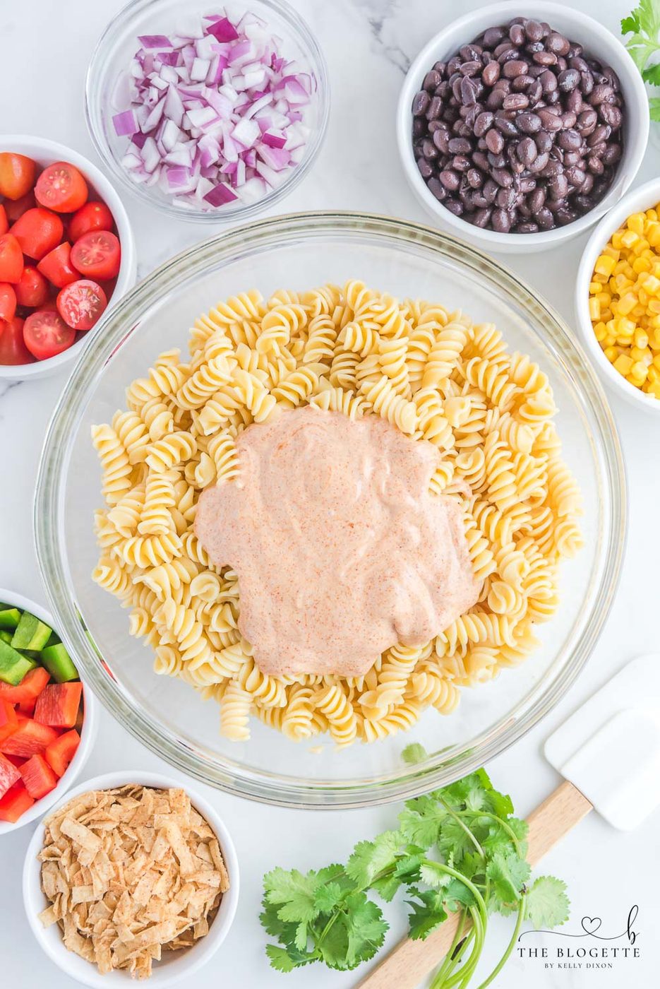Pasta with ranch dressing and taco seasoning