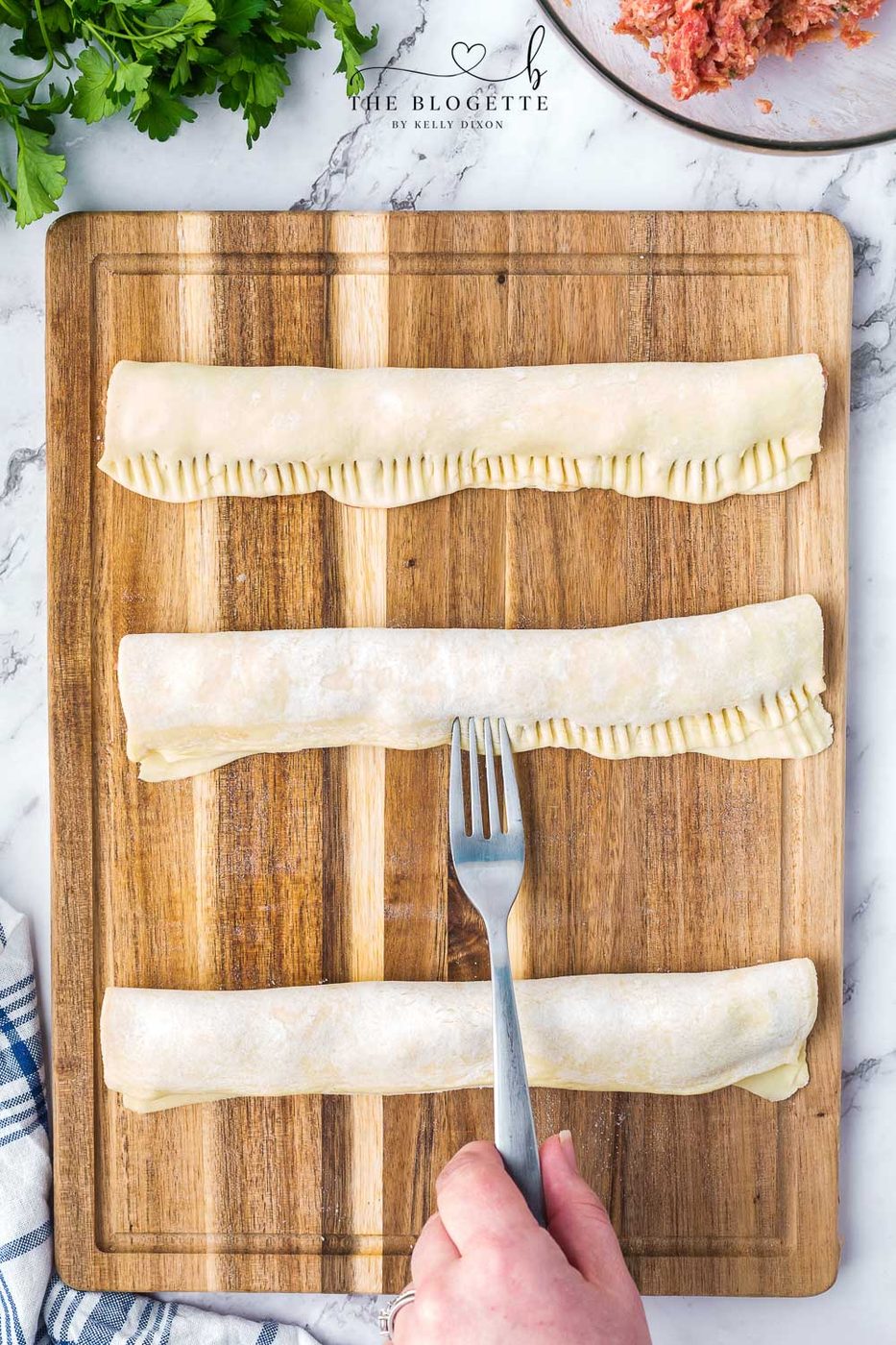 Pastry rolls cut into bite-size pieces