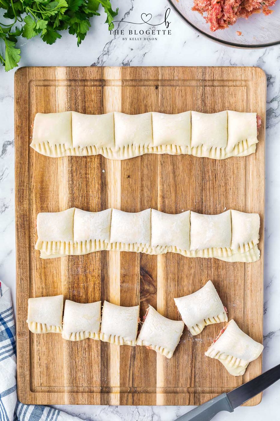 Pastry rolls cut into bite-size pieces