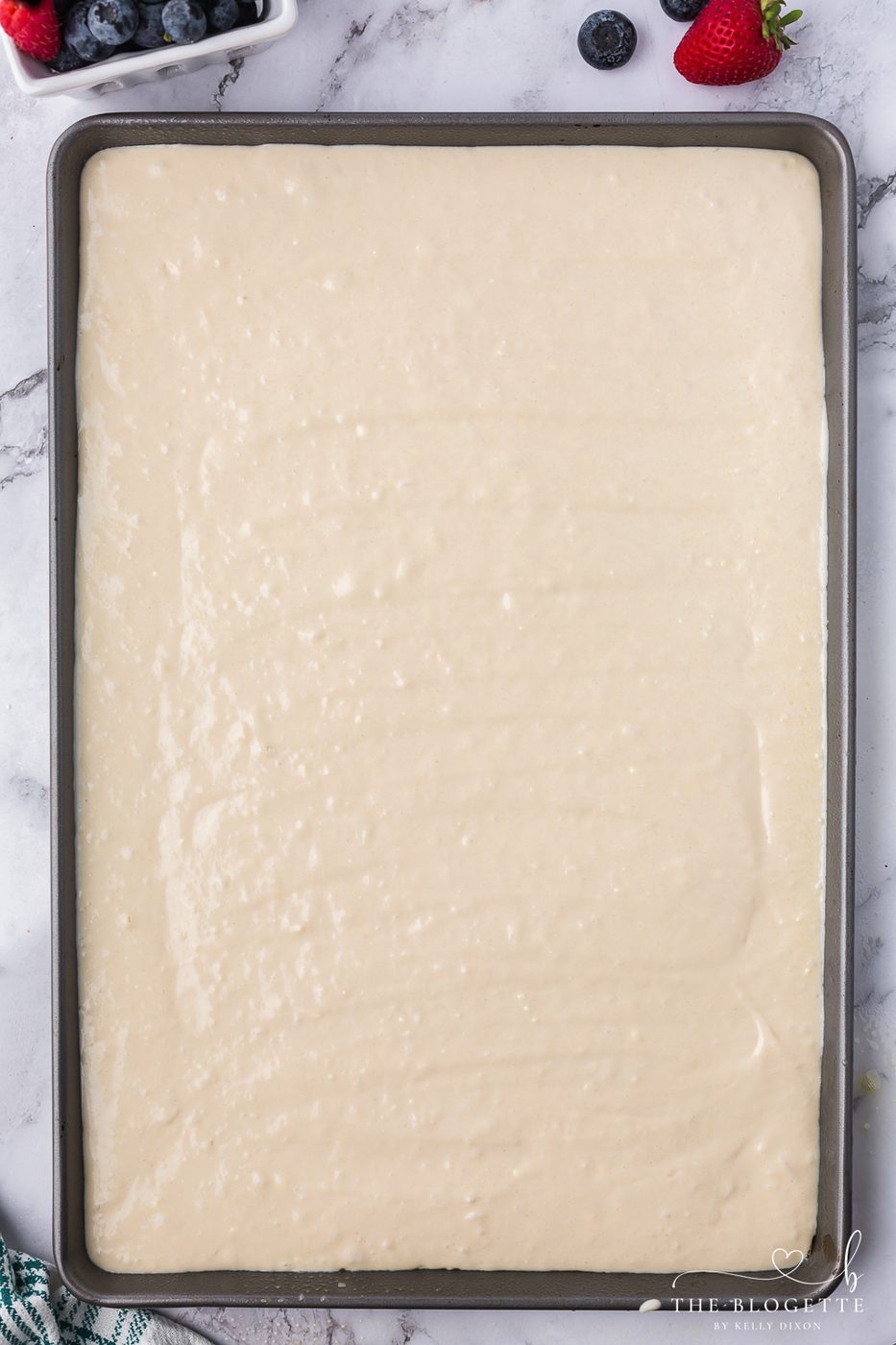 Pancake batter on a baking sheet