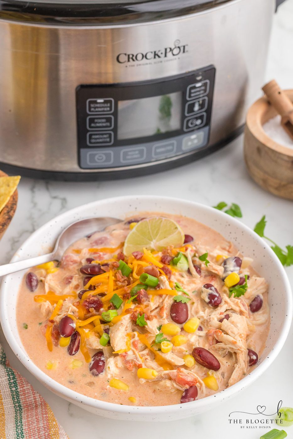 Slow Cooker White Chicken Chili is a mouthwatering dish that is a well-balanced blend of creamy flavors. A favorite slow-cooker chicken chili recipe!