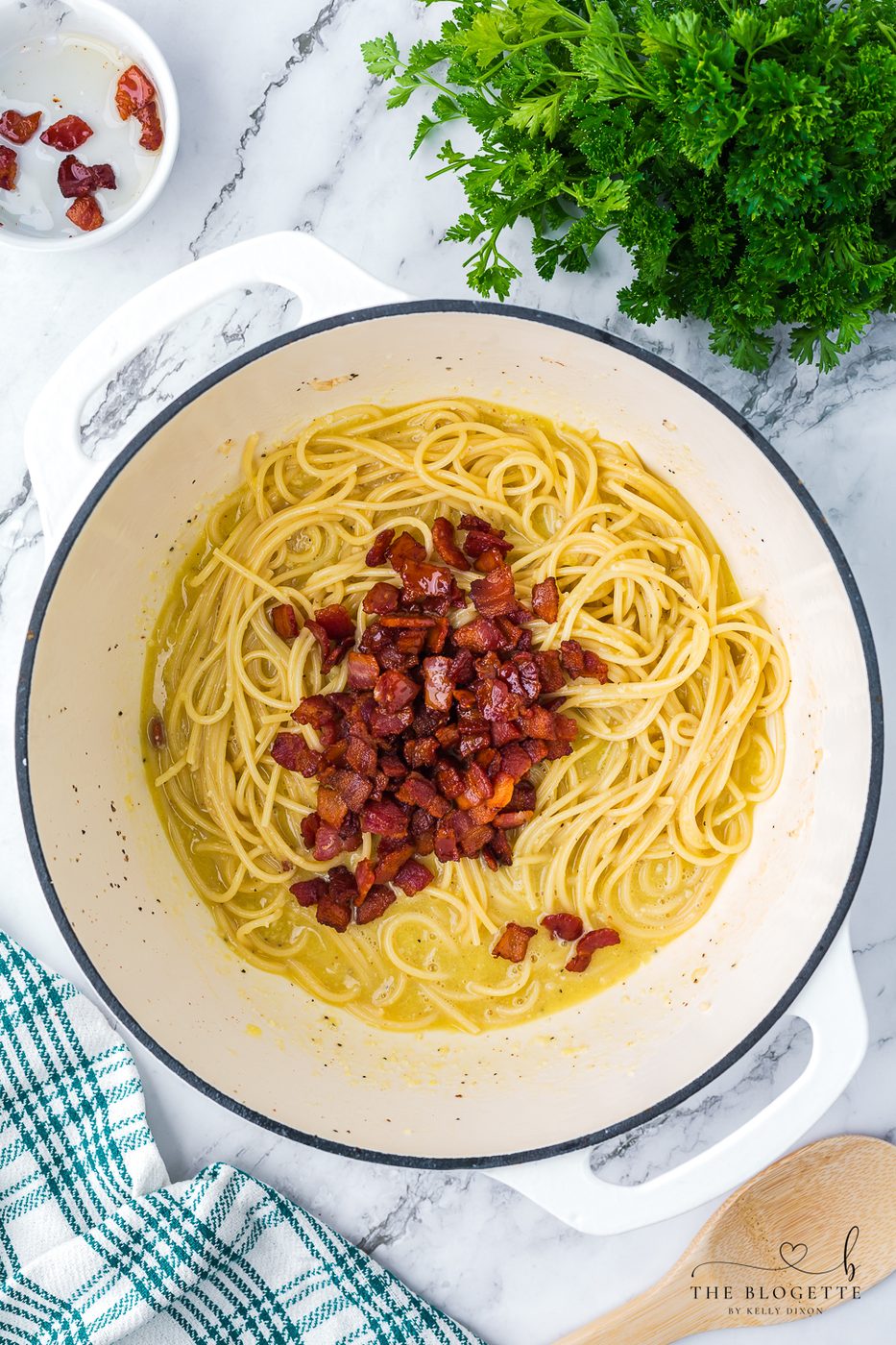 Bacon in creamy pasta