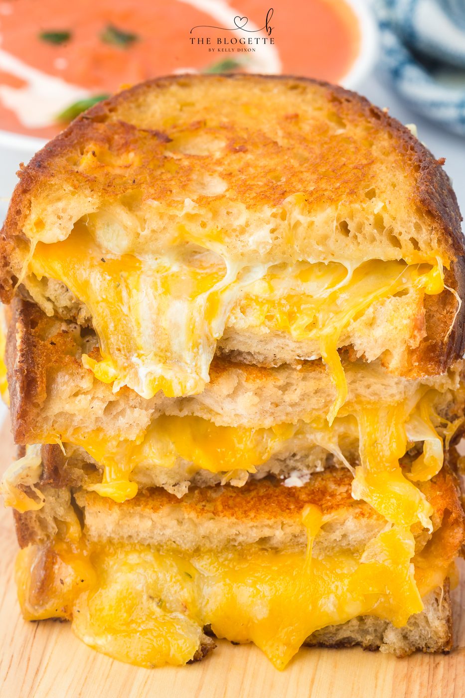 Make our favorite grilled cheese sandwich with this gourmet recipe! Golden sourdough, creamy cheese filling, and a garlic butter crust. Well-balanced with tomato soup!
