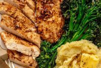 Sticky Honey Balsamic Chicken with Velvety Mash and Tender-Crisp Broccolini
