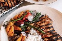 Char-Grilled Honey Dijon Chicken, Seasonal Vegetables, and Herbed Rice