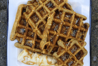 Power-Packed Peanut Butter Banana Chocolate Chip Waffles