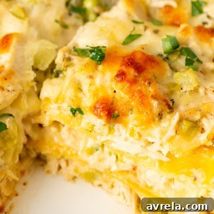 Creamy Chicken Broccoli Lasagna 11 The BEST Chicken and Broccoli Lasagna! Tender chicken is layered with broccoli, lasagna noodles, and a rich and creamy cheese sauce!