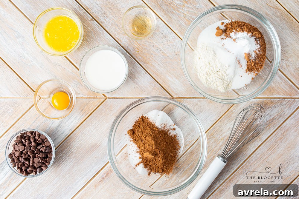 Ingredients for Hot Fudge Pudding Cake laid out on a kitchen counter