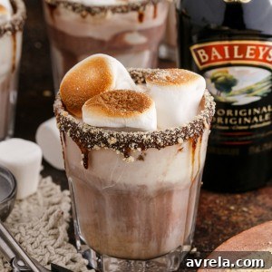 Bailey's S'mores Float in a glass with toasted marshmallows