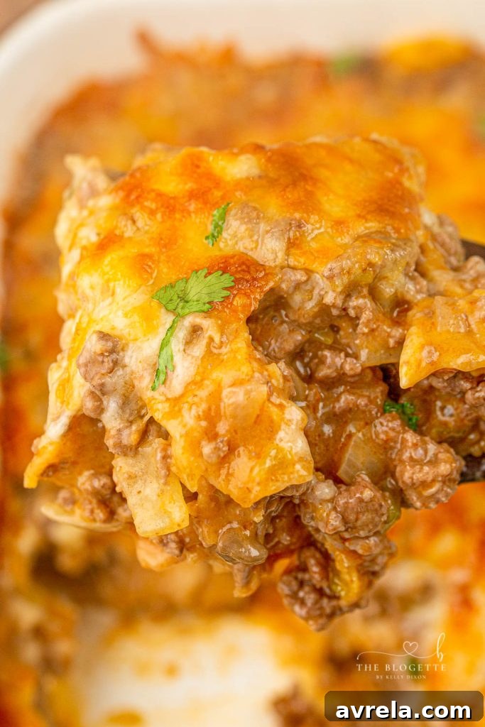 Ultimate Taco Bake 7 Large portion of Taco Casserole served in a dish, ready for sharing